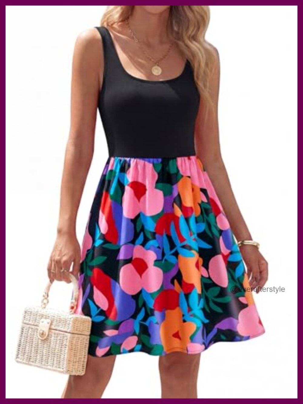 Women's A-Line Mini Sundress Sleeveless Scoop Neck Floral Beach Dress